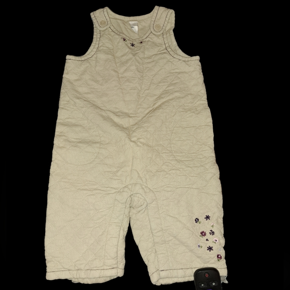 Vintage Baby Gap Girls Tan Quilted Corduroy One Piece Overall Lined Thick Sz 3/6